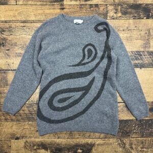 Rafaella Vintage Gray Lambswool Angora Blend Paisley Graphic Sweater Small